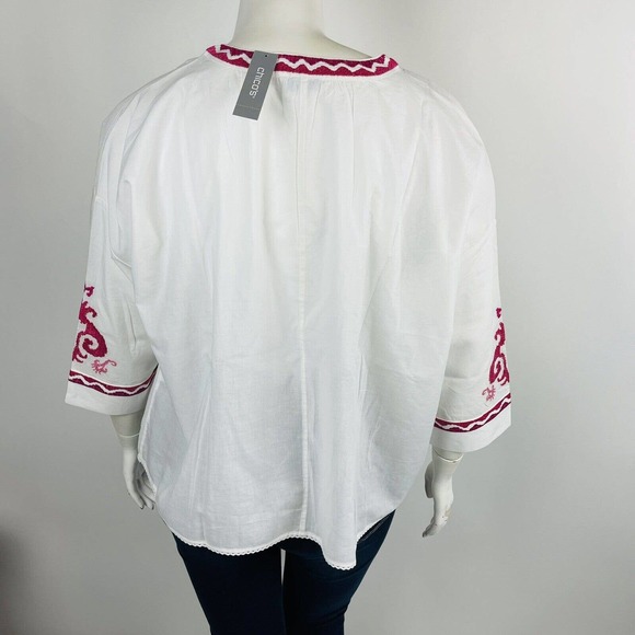 New Chico's Womans Sz 4 20/22 Easy Peasant Top White Embroidered Tassels Top NWT - Picture 8 of 10